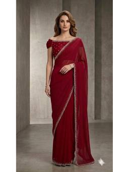 HANDME - Red Georgette Designer Saree