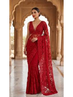HANDME - Red Luxe Embroidered Designer Saree