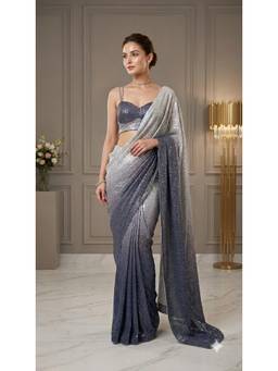 HANDME - Navy Blue Ombre Sequinned Premium Saree