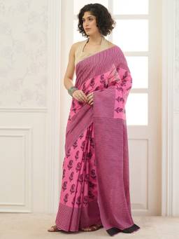 InWeave - Pink Paisley Motif Saree