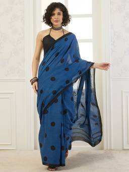 InWeave - Blue Polka Dot Saree