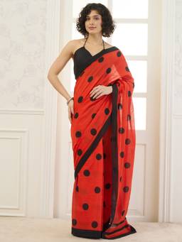 InWeave - Red Polka Dot Saree