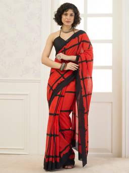 InWeave - Red Large Check Saree