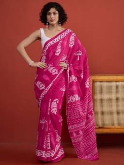 InWeave - Pink Paisley Motif Border Saree