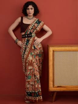 InWeave - Coral Pen Kalamkari Saree