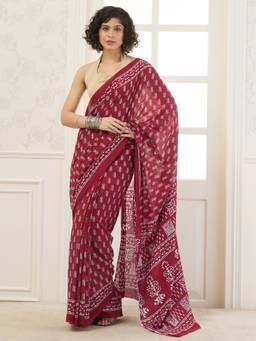 InWeave - Maroon Leaf Motif Border Saree