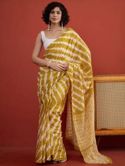 InWeave - Dark Yellow Tie And Die Saree