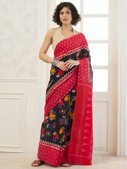 InWeave - Black Hasta Mudra Red Border Saree