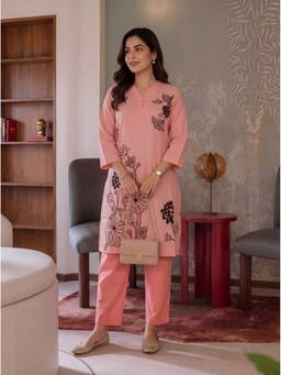 Yufta - Peach Silk Embroidered Kurta with Pant