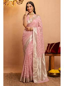 Zari Jaipur - Pink Banarasi Georgette Saree