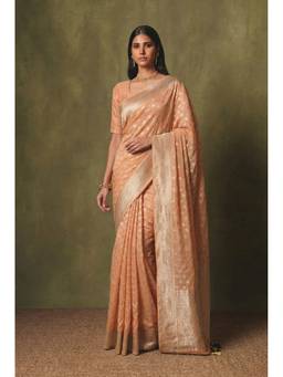 Zari Jaipur - Peach Banarasi Georgette Saree