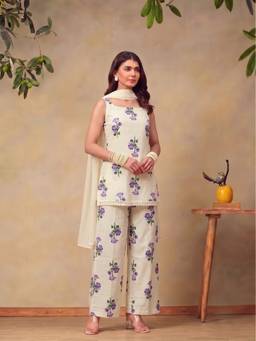 Bani Women - Women’s White Floral Printed Kurta with Pant and Dupatta