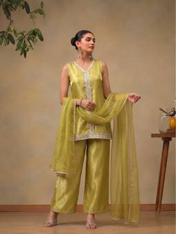 Bani Women - Yellow Silk Blend Festive Kurta with Pant and Dupatta