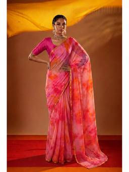 Zari Jaipur - Pink Tie and Dye Georgette Saree