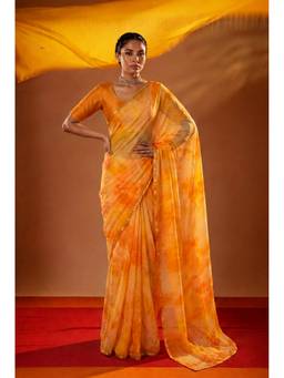 Zari Jaipur - Yellow Tie and Dye Chiffon Saree
