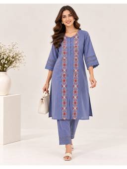 STUDIO MISRI - Periwinkle Blue Embroidered Kurta with Pant