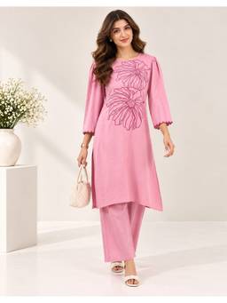 STUDIO MISRI - Blush Pink Statement Floral Kurta with Pant