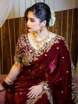 RAAG VARNAM - Maroon Satin Silk Saree