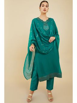 Soch - Women Teal Georgette Embellish Suit (Set of 3)