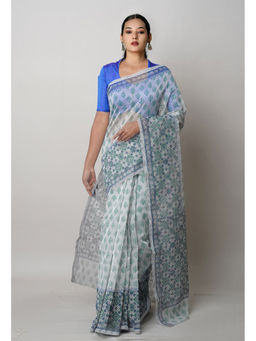 Unnati Silks - Grey Block Printed Meghalaya Saree with Unstitched Blouse