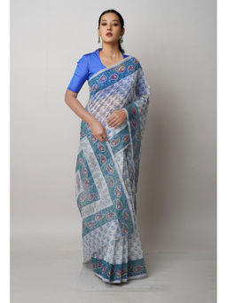 Unnati Silks - Grey Block Printed Meghalaya Saree with Unstitched Blouse