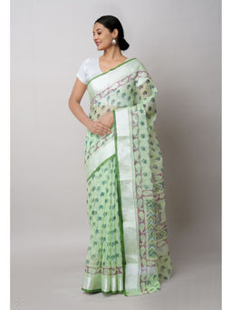 Unnati Silks - Green Pure Block Printed Kota Cotton Saree with Unstitched Blouse