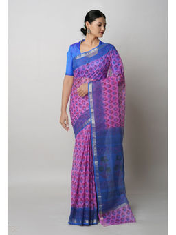Unnati Silks - Pink Pure Block Printed Kota Cotton Saree with Unstitched Blouse