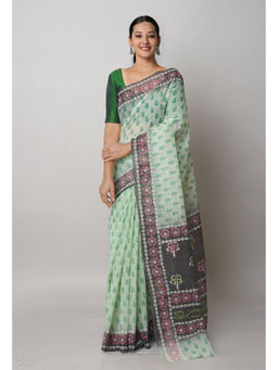 Unnati Silks - Light Green Pure Block Printed Kota Saree with Unstitched Blouse