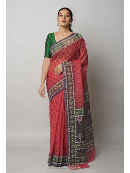Unnati Silks - Rust Pure Block Printed Kota Saree with Unstitched Blouse