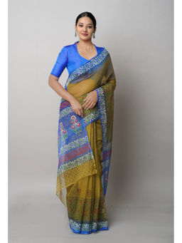 Unnati Silks - Mehendi Green Pure Block Printed Kota Saree with Unstitched Blouse