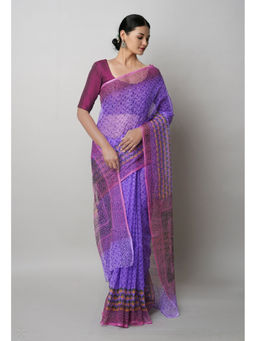 Unnati Silks - Purple Pure Block Printed Kota Saree with Unstitched Blouse