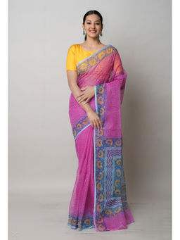 Unnati Silks - Pink Pure Block Printed Kota Saree with Unstitched Blouse