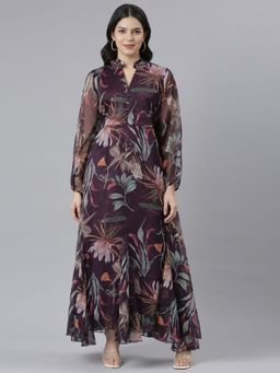 NEERU'S - Purple Flared Casual Floral Dress