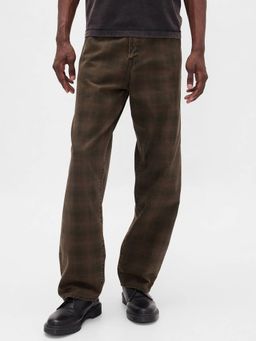GAP - Men Plaid Mid Waist Brown Pant