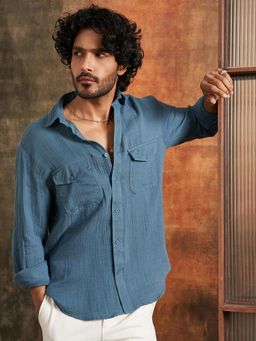 neopalms - Indus Lapis Cotton Gauze Blue Shirt