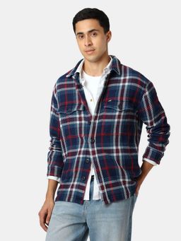 Pepe Jeans - Checked Men Long Sleeves Navy Blue Shirt