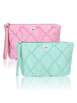 NFI Essentials - Set of 2 Multipurpose Quilted Cosmetic Pouch Checkered Puffy Makeup