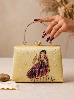 ARTKLIM - Royal Rajasthani Muse Gold Clutch with Detachable Strap