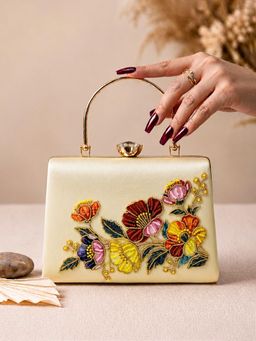 ARTKLIM - Floral Symphony Pearl Clutch with Detachable Strap