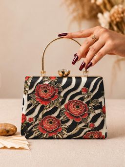 ARTKLIM - Zebra Floral Luxury Statement Clutch with Detachable Strap