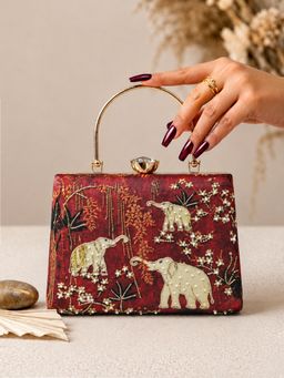 ARTKLIM - Crimson Elephant Garden Clutch with Detachable Strap