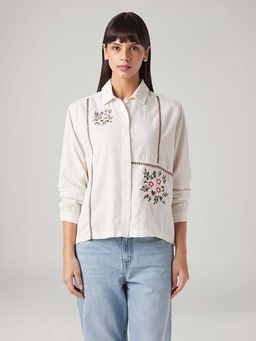 Levi's - Women's Off White Embroidered Regular Fit Shirt