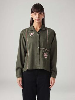 Levi's - Women's Olive Embroidered Regular Fit Shirt