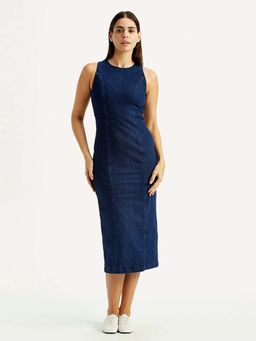 Levi's - Women's Solid Dark-Blue Round Neck Dress