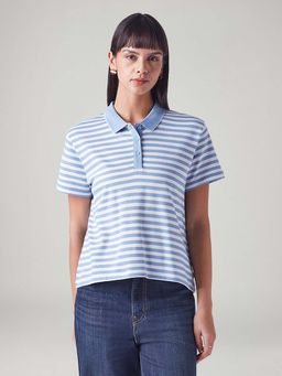 Levi's - Women's Striped Light-Blue Polo T-Shirt