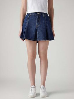 Levi's - Women's Blue Regular Fit Mid Rise Pleated Skirt