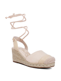 London Rag - Pink Lace-Up Crochet Espadrille Wedges