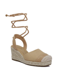London Rag - Tan Lace-Up Crochet Espadrille Wedges