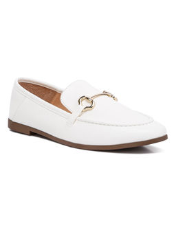 London Rag - White Horsebit Embellished Faux Leather Loafers