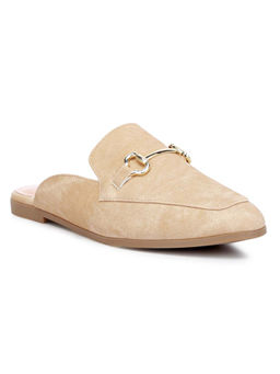 London Rag - Beige Horsebit Embellishment Slip On Mules